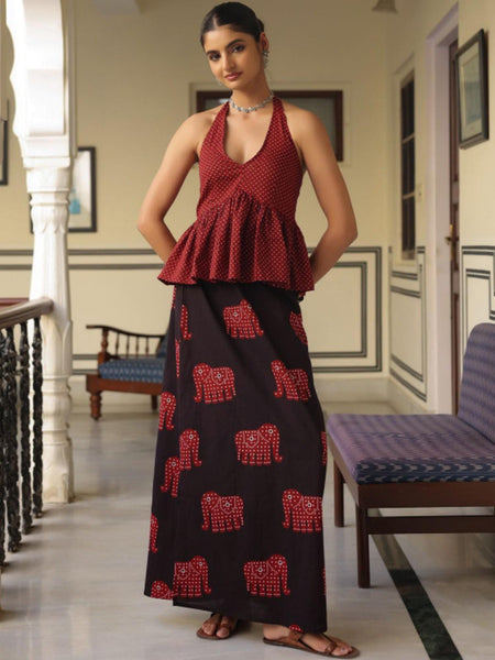 Cotton Printed Halter Neck Top with Skirt Co-Ords Set For Women, Top with Skirt Set, Indo Western Outfit, Pure Cotton Ethnic Indian Dress VitansEthnics