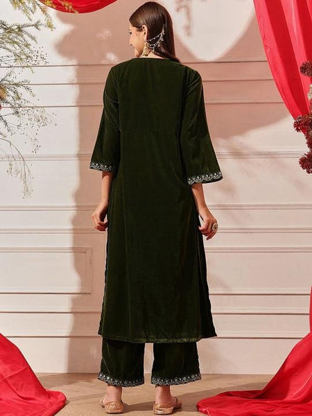 Thread Work Velvet Kurta with Palazzos For Women, Tunic With Palazzo, Indian Dress, Party Wear Indo Western Outfit, Kurti Set VitansEthnics