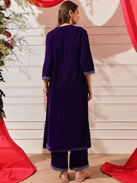Thread Work Velvet Kurta with Palazzos For Women, Tunic With Palazzo, Indian Dress, Party Wear Indo Western Outfit, Kurti Set VitansEthnics