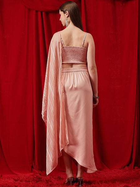Peach Embellished Shoulder Straps Top & Skirt Co-Ords Set for Women Festival Outfit Wedding Guest Indo Western Fusion Outfit VitansEthnics