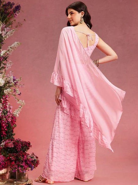 Ready to Wear Pre Drapped Saree With Stitched Blouse, Sequinned Blouse With Palazzo Saree Co-ord Set, Ethnic Indo Western Fusion Outfit VitansEthnics