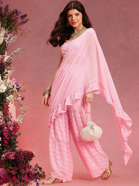 Ready to Wear Pre Drapped Saree With Stitched Blouse, Sequinned Blouse With Palazzo Saree Co-ord Set, Ethnic Indo Western Fusion Outfit VitansEthnics