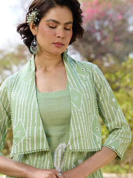 Printed Pure Cotton Tunic with Trousers & Shrug Co-Ords Set For Women, Indo Western Outfit, Ethnic Indian Dress VitansEthnics