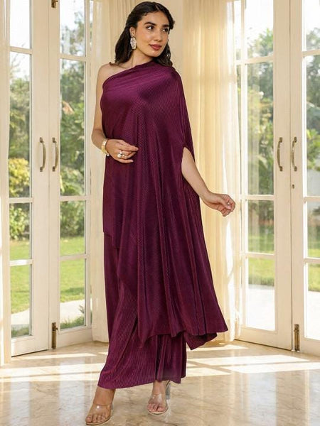 One Shoulder Kaftan Top With Palazzos Co-Ords Set For Women, Indian Top with Palazzo Set, Ethnic Indo Western Outfit, Fusion Coords Set VitansEthnics
