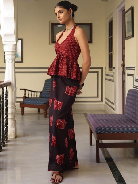 Cotton Printed Halter Neck Top with Skirt Co-Ords Set For Women, Top with Skirt Set, Indo Western Outfit, Pure Cotton Ethnic Indian Dress VitansEthnics