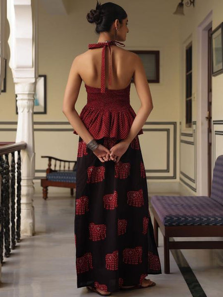 Cotton Printed Halter Neck Top with Skirt Co-Ords Set For Women, Top with Skirt Set, Indo Western Outfit, Pure Cotton Ethnic Indian Dress VitansEthnics
