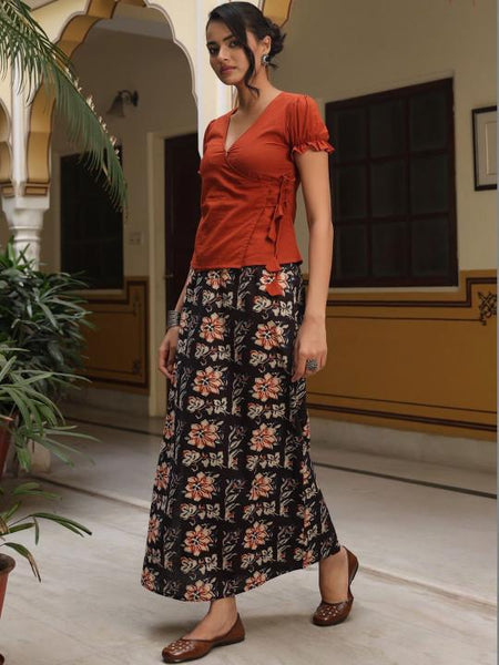 Bohemian Cotton Solid Top with Skirt Co-Ords Set For Women, Top with Skirt Set, Indo Western Outfit, Pure Cotton Ethnic Indian Dress VitansEthnics