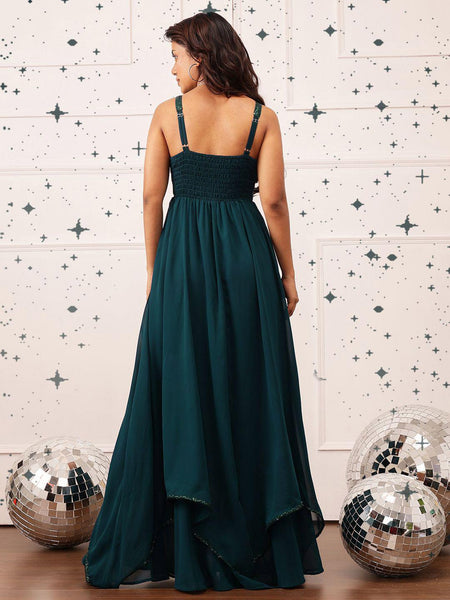 Embellished Georgette Fit & Flare Maxi Dress For Women, Indian Dress For Women, Indian Gown, Sleeveless Maxi Dress For Women VitansEthnics