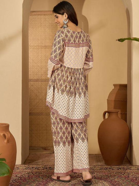 Printed V-Neck Tunic & Trousers Co-Ords Set For Women, Wedding Guest Outfit, Indian Co-Ords Set, Indo Western Dress VitansEthnics