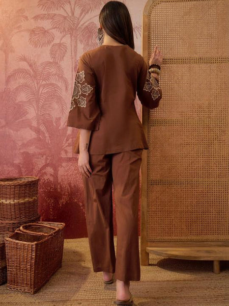 Embroidered Cotton Yoke Design Top with Trousers Co-Ords Set For Women, Wedding Guest Outfit, Indian Co-Ords Set, Indo Western Dress VitansEthnics