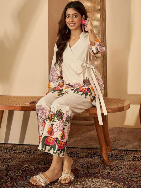 Abstract Printed Pure Cotton Wrap On Tunic & Trouser Co-Ords Set For Women, Wedding Guest Outfit, Indian Co-Ords Set, Indo Western Dress VitansEthnics
