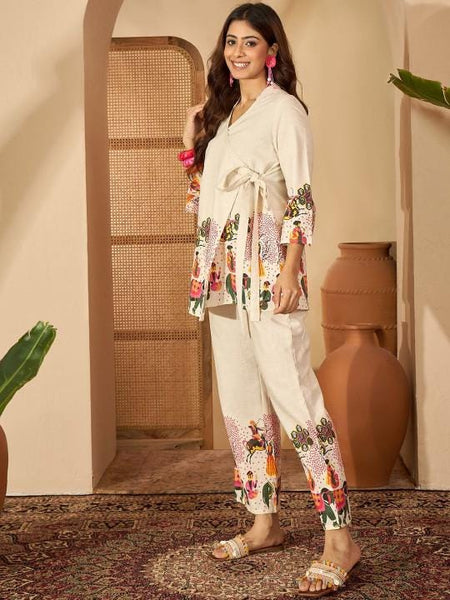 Abstract Printed Pure Cotton Wrap On Tunic & Trouser Co-Ords Set For Women, Wedding Guest Outfit, Indian Co-Ords Set, Indo Western Dress VitansEthnics