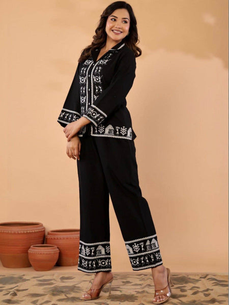 Florals Embroidered Shirt with Trousers Co-Ords Set For Women, Wedding Guest Outfit, Indian Co-Ords Set, Indo Western Dress VitansEthnics