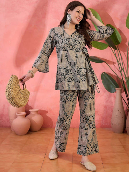 Floral Printed Pure Cotton Tunic With Trousers Co-Ords Set For Women, Wedding Guest Outfit, Indian Co-Ords Set, Indo Western Dress VitansEthnics