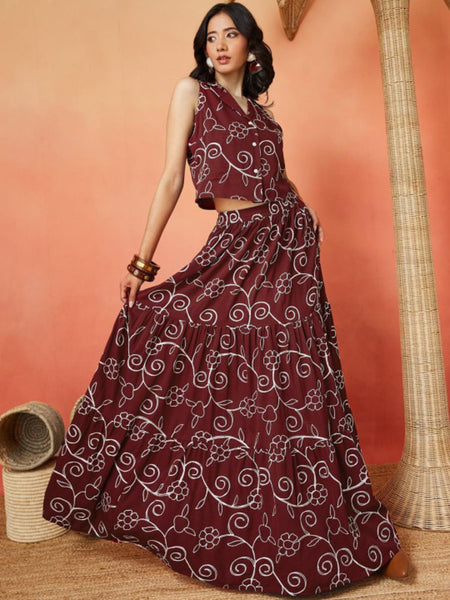 Printed Top With Skirt Set For Women, Lehenga Choli, Wedding Guest Outfit, Indian Co-Ords Set, Indo Western Dress VitansEthnics