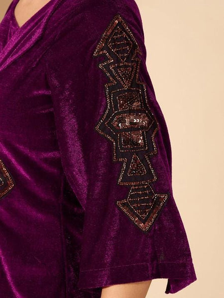 Velvet Embellished V-Neck Tunic with Palazzos For Women, Indian Co-ords Set, Ethnic Indo Western Fusion Outfit, Coords VitansEthnics