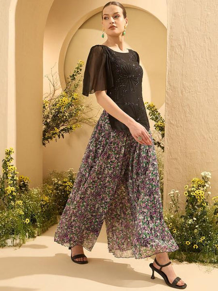 Embellished Round Neck Top With Palazzo Set For Women, Ethnic Indo Western Outfit, Coords Set, Indian Dress, Indian Wedding Guest Outfit VitansEthnics
