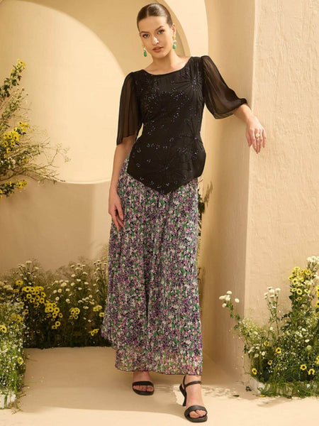 Embellished Round Neck Top With Palazzo Set For Women, Ethnic Indo Western Outfit, Coords Set, Indian Dress, Indian Wedding Guest Outfit VitansEthnics