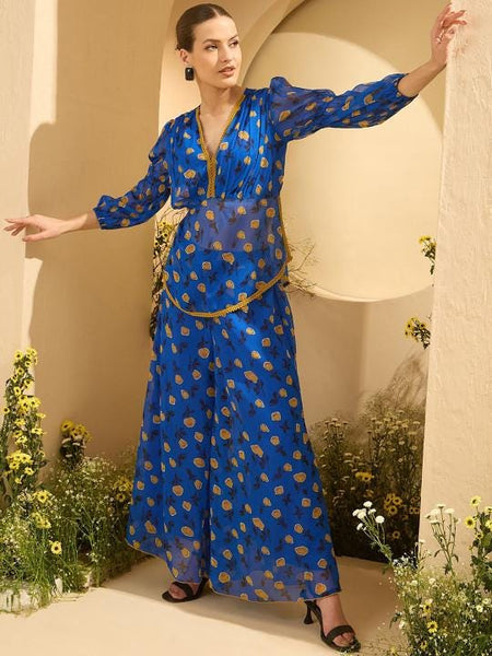 Printed V-Neck Top With Palazzo Set For Women, Ethnic Indo Western Outfit, Coords Set, Indian Dress, Indian Wedding Guest Outfit VitansEthnics