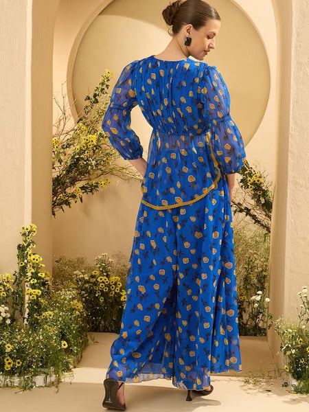 Printed V-Neck Top With Palazzo Set For Women, Ethnic Indo Western Outfit, Coords Set, Indian Dress, Indian Wedding Guest Outfit VitansEthnics