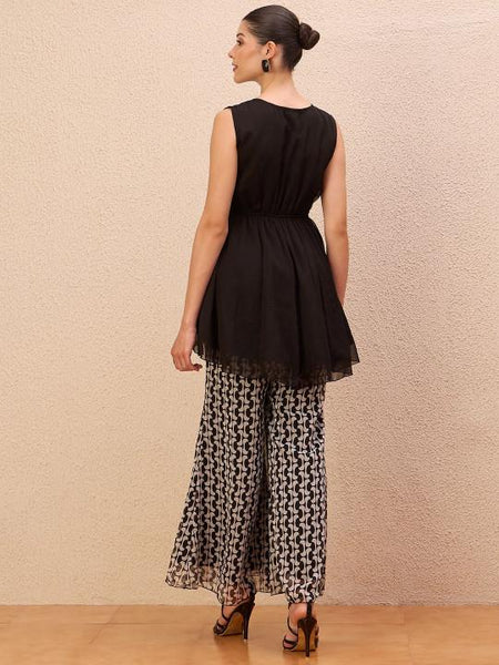 Embellished V-Neck Top With Printed Palazzos Co-Ords Set For Women, Ethnic Indo Western Outfit, Indian Dress, Indian Wedding Guest Outfit VitansEthnics