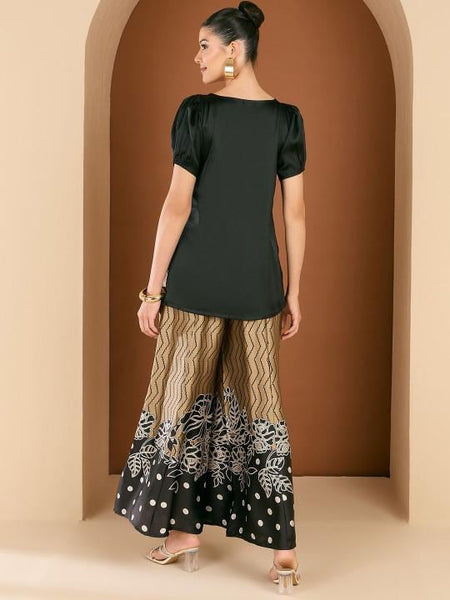 Embellished V-Neck Top With Printed Palazzos Co-Ords Set For Women, Indo Western Fusion Outfit, Indian Dress, Indian Wedding Guest Outfit VitansEthnics
