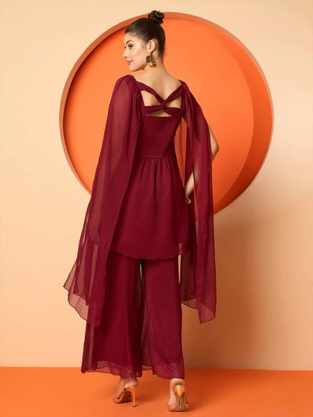 Embellished V-Neck Tunic & Palazzos Co-Ords Set For Women, Indo Western Fusion Outfit, Indian Dress, Indian Wedding Guest Outfit VitansEthnics