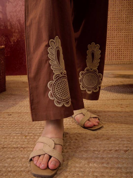 Embroidered Cotton Yoke Design Top with Trousers Co-Ords Set For Women, Wedding Guest Outfit, Indian Co-Ords Set, Indo Western Dress VitansEthnics