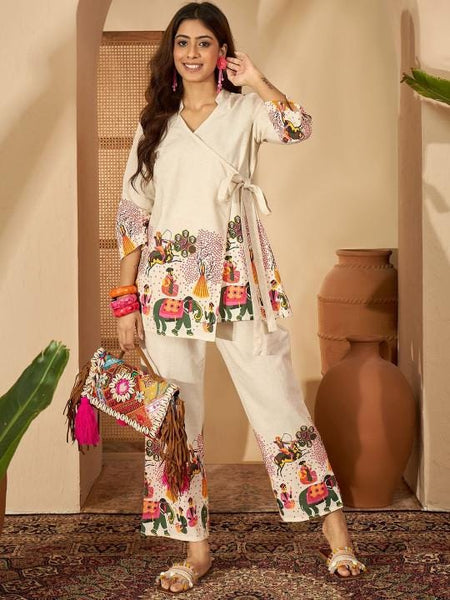 Abstract Printed Pure Cotton Wrap On Tunic & Trouser Co-Ords Set For Women, Wedding Guest Outfit, Indian Co-Ords Set, Indo Western Dress VitansEthnics