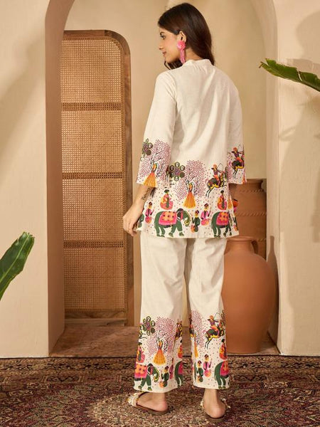 Abstract Printed Pure Cotton Wrap On Tunic & Trouser Co-Ords Set For Women, Wedding Guest Outfit, Indian Co-Ords Set, Indo Western Dress VitansEthnics