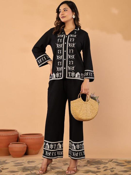 Florals Embroidered Shirt with Trousers Co-Ords Set For Women, Wedding Guest Outfit, Indian Co-Ords Set, Indo Western Dress VitansEthnics