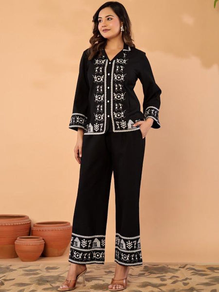 Florals Embroidered Shirt with Trousers Co-Ords Set For Women, Wedding Guest Outfit, Indian Co-Ords Set, Indo Western Dress VitansEthnics