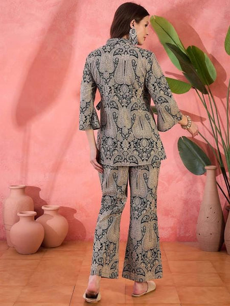 Floral Printed Pure Cotton Tunic With Trousers Co-Ords Set For Women, Wedding Guest Outfit, Indian Co-Ords Set, Indo Western Dress VitansEthnics