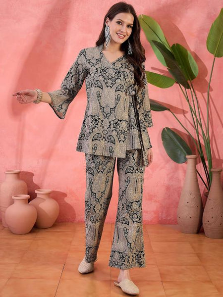 Floral Printed Pure Cotton Tunic With Trousers Co-Ords Set For Women, Wedding Guest Outfit, Indian Co-Ords Set, Indo Western Dress VitansEthnics