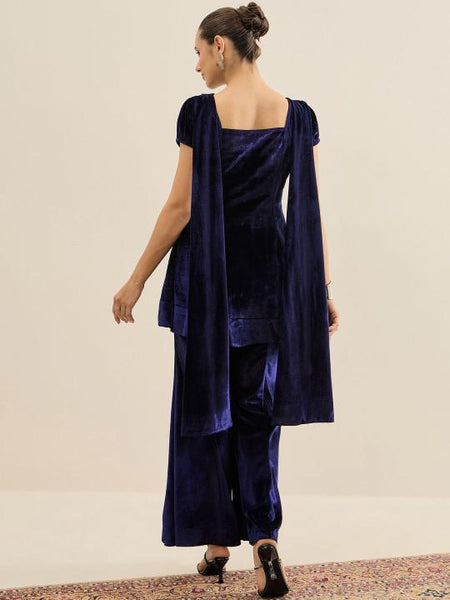 Velvet Embellished Square Neck Tunic & Palazzos Set For Women, Indian Co-ords Set, Ethnic Indo Western Fusion Outfit VitansEthnics
