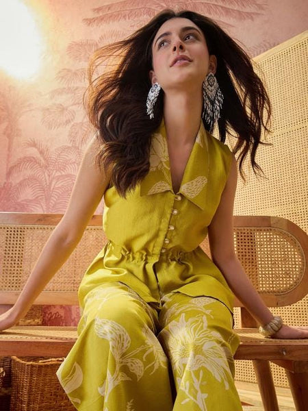 Floral Silk Printed Top with Palazzos Co-Ords Set For Women, Wedding Guest Outfit, Indian Co-Ords Set, Indo Western Dress VitansEthnics