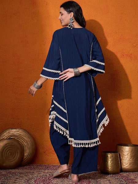 Floral Embroidered Mirror Work A-Line Kurta with Palazzo Co-Ords Set For Women, Wedding Guest Outfit, Indian Co-Ords Set, Indo Western Dress VitansEthnics