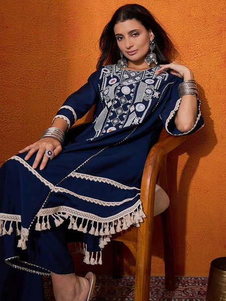 Floral Embroidered Mirror Work A-Line Kurta with Palazzo Co-Ords Set For Women, Wedding Guest Outfit, Indian Co-Ords Set, Indo Western Dress VitansEthnics
