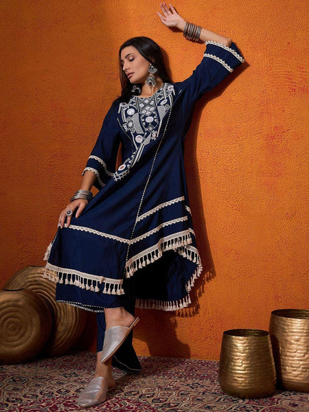 Floral Embroidered Mirror Work A-Line Kurta with Palazzo Co-Ords Set For Women, Wedding Guest Outfit, Indian Co-Ords Set, Indo Western Dress VitansEthnics