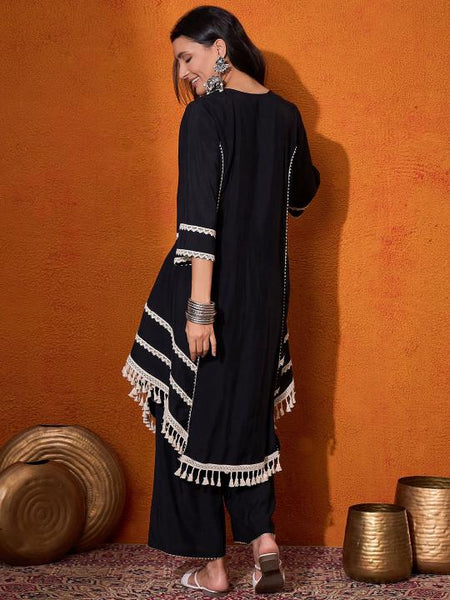 Floral Embroidered Mirror Work A-Line Kurta with Palazzo Co-Ords Set For Women, Wedding Guest Outfit, Indian Co-Ords Set, Indo Western Dress VitansEthnics
