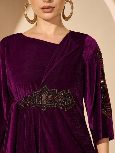 Velvet Embellished V-Neck Tunic with Palazzos For Women, Indian Co-ords Set, Ethnic Indo Western Fusion Outfit, Coords VitansEthnics