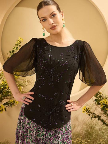 Embellished Round Neck Top With Palazzo Set For Women, Ethnic Indo Western Outfit, Coords Set, Indian Dress, Indian Wedding Guest Outfit VitansEthnics