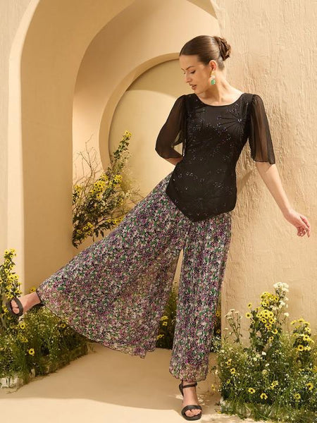 Embellished Round Neck Top With Palazzo Set For Women, Ethnic Indo Western Outfit, Coords Set, Indian Dress, Indian Wedding Guest Outfit VitansEthnics