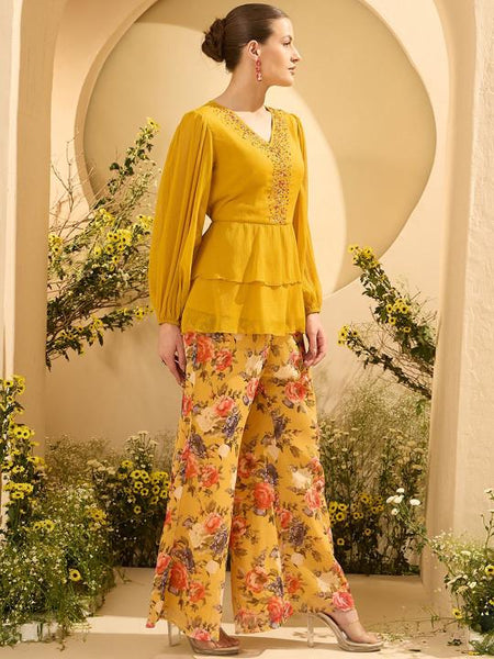 Embellished V-Neck Top With Palazzo Set For Women, Ethnic Indo Western Outfit, Coords Set, Indian Dress, Indian Wedding Guest Outfit VitansEthnics