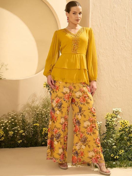 Embellished V-Neck Top With Palazzo Set For Women, Ethnic Indo Western Outfit, Coords Set, Indian Dress, Indian Wedding Guest Outfit VitansEthnics