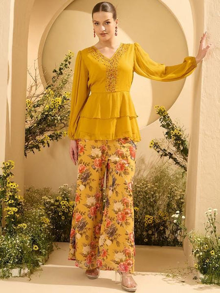 Embellished V-Neck Top With Palazzo Set For Women, Ethnic Indo Western Outfit, Coords Set, Indian Dress, Indian Wedding Guest Outfit VitansEthnics