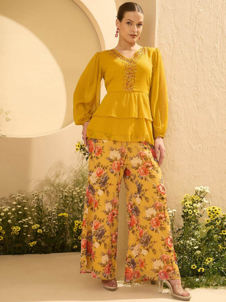 Embellished V-Neck Top With Palazzo Set For Women, Ethnic Indo Western Outfit, Coords Set, Indian Dress, Indian Wedding Guest Outfit VitansEthnics