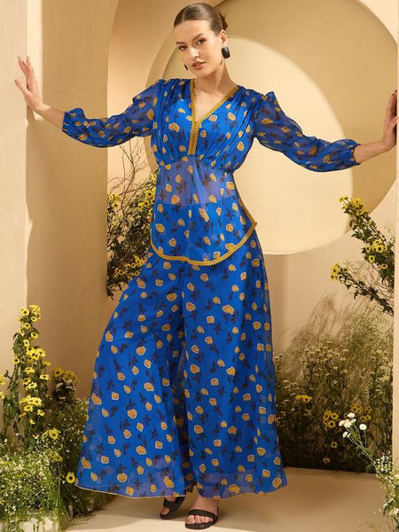 Printed V-Neck Top With Palazzo Set For Women, Ethnic Indo Western Outfit, Coords Set, Indian Dress, Indian Wedding Guest Outfit VitansEthnics