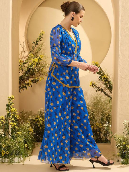 Printed V-Neck Top With Palazzo Set For Women, Ethnic Indo Western Outfit, Coords Set, Indian Dress, Indian Wedding Guest Outfit VitansEthnics