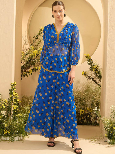 Printed V-Neck Top With Palazzo Set For Women, Ethnic Indo Western Outfit, Coords Set, Indian Dress, Indian Wedding Guest Outfit VitansEthnics